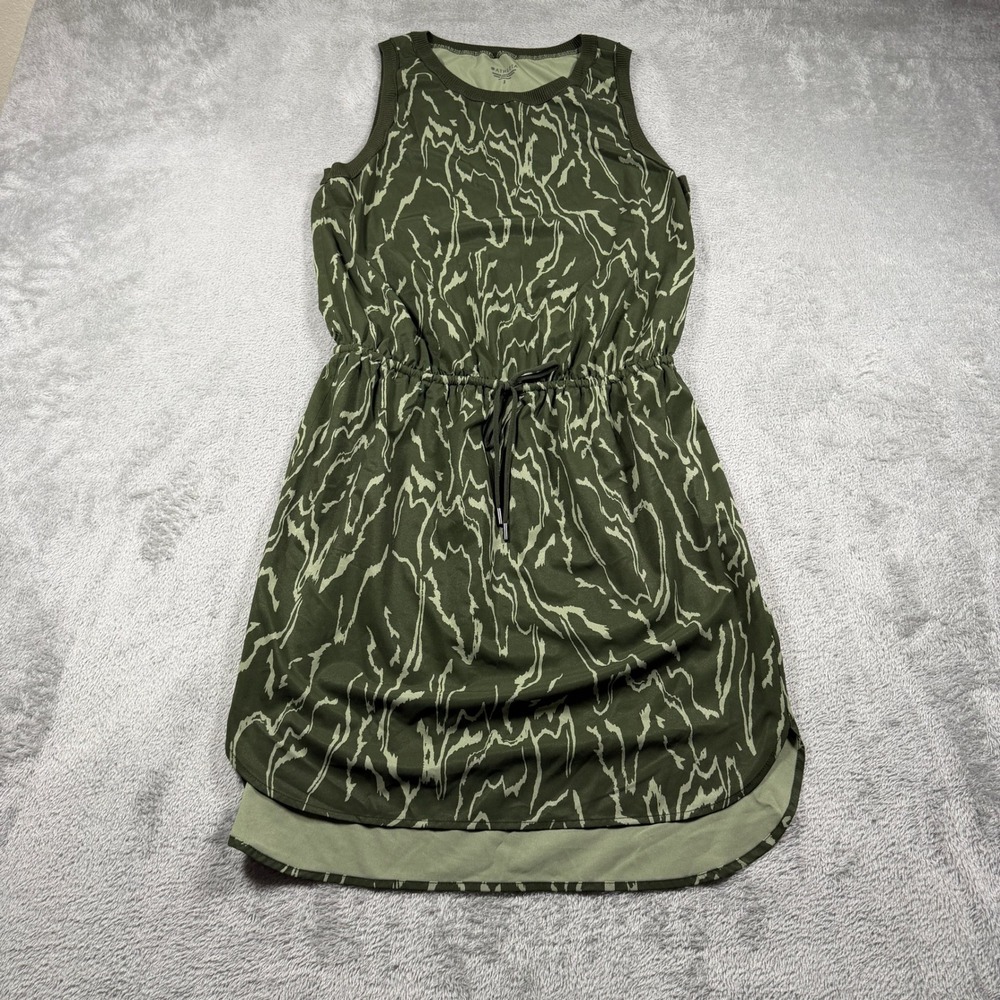 Athleta Rincon Dress Women Small Green Tiger Camo Sleeveless Drawstring